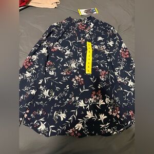 Hilary Radley Navy Floral Blouse